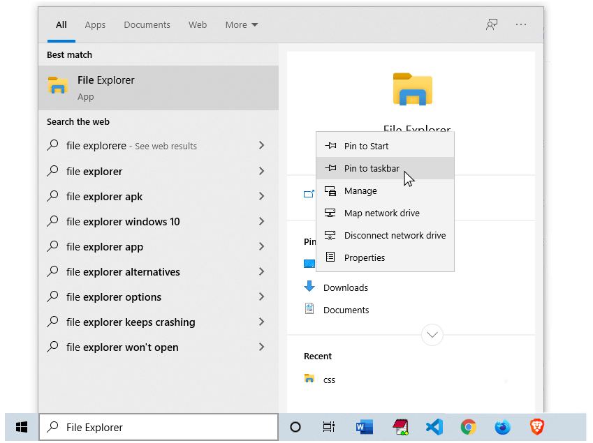 Pin applications to Windows Taskbar