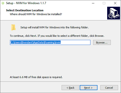 NVM for Windows installation wizard