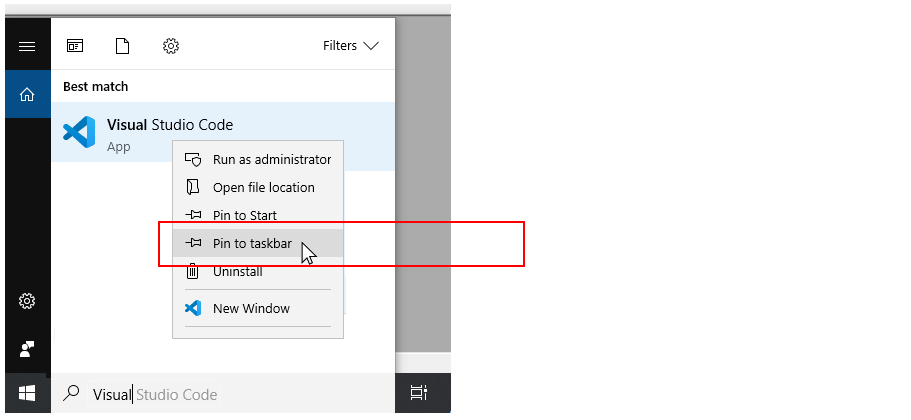 Pin VS Code to Windows Taskbar
